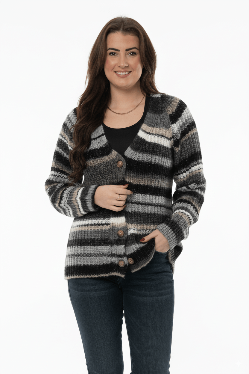 Gestreept Vest in Grijs - Zwarttinten met Knoopsluiting - BlushFashionstore