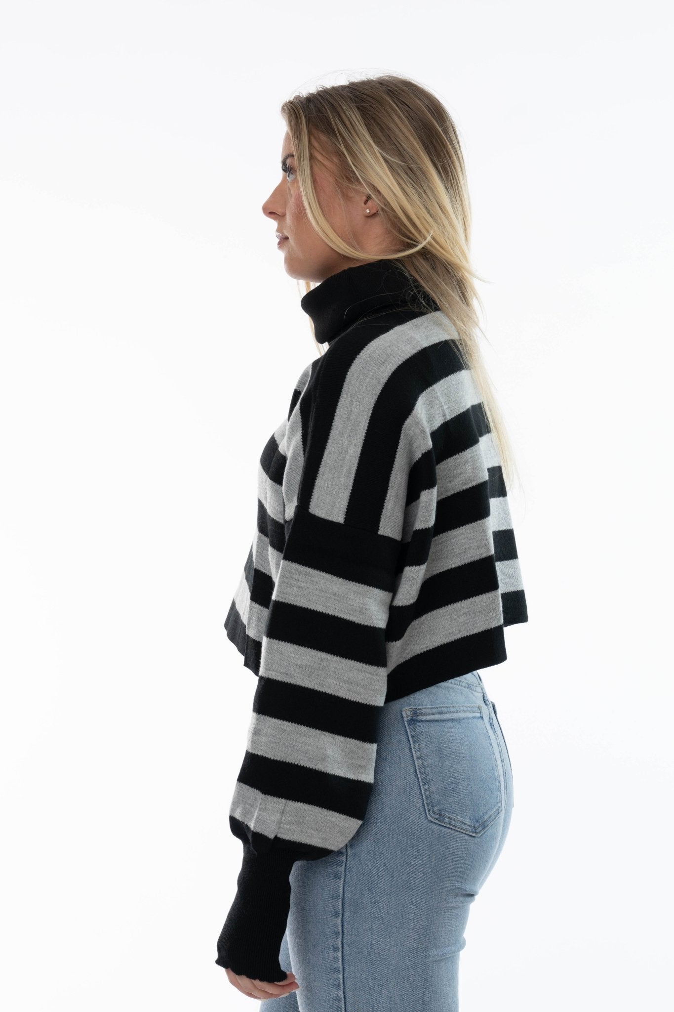 Gestreepte Cropped Coltrui Zwart - Grijze - BlushFashionstore
