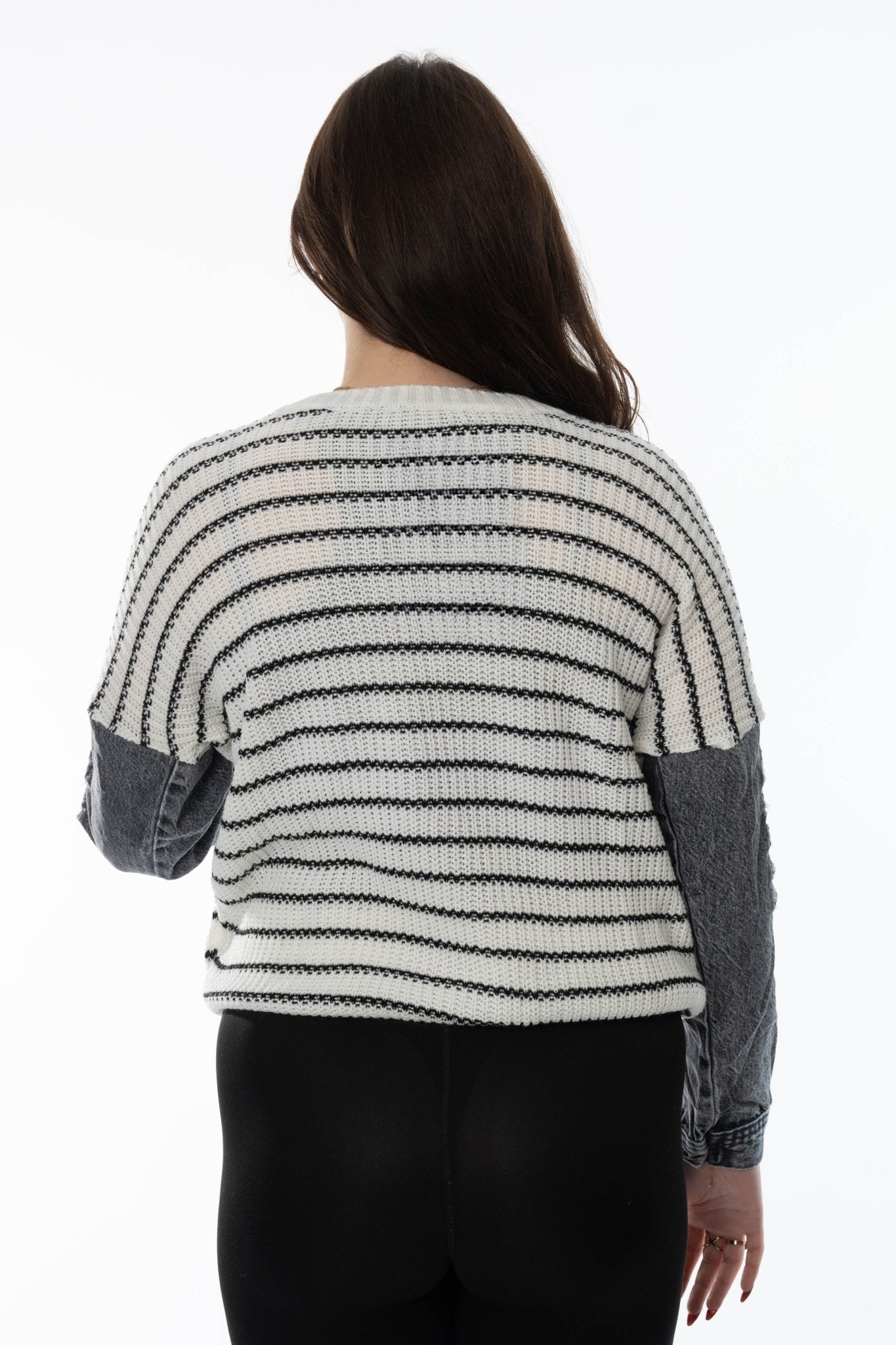 Gestreepte Trui met Contrasterende Denimlook Mouwen - BlushFashionstore