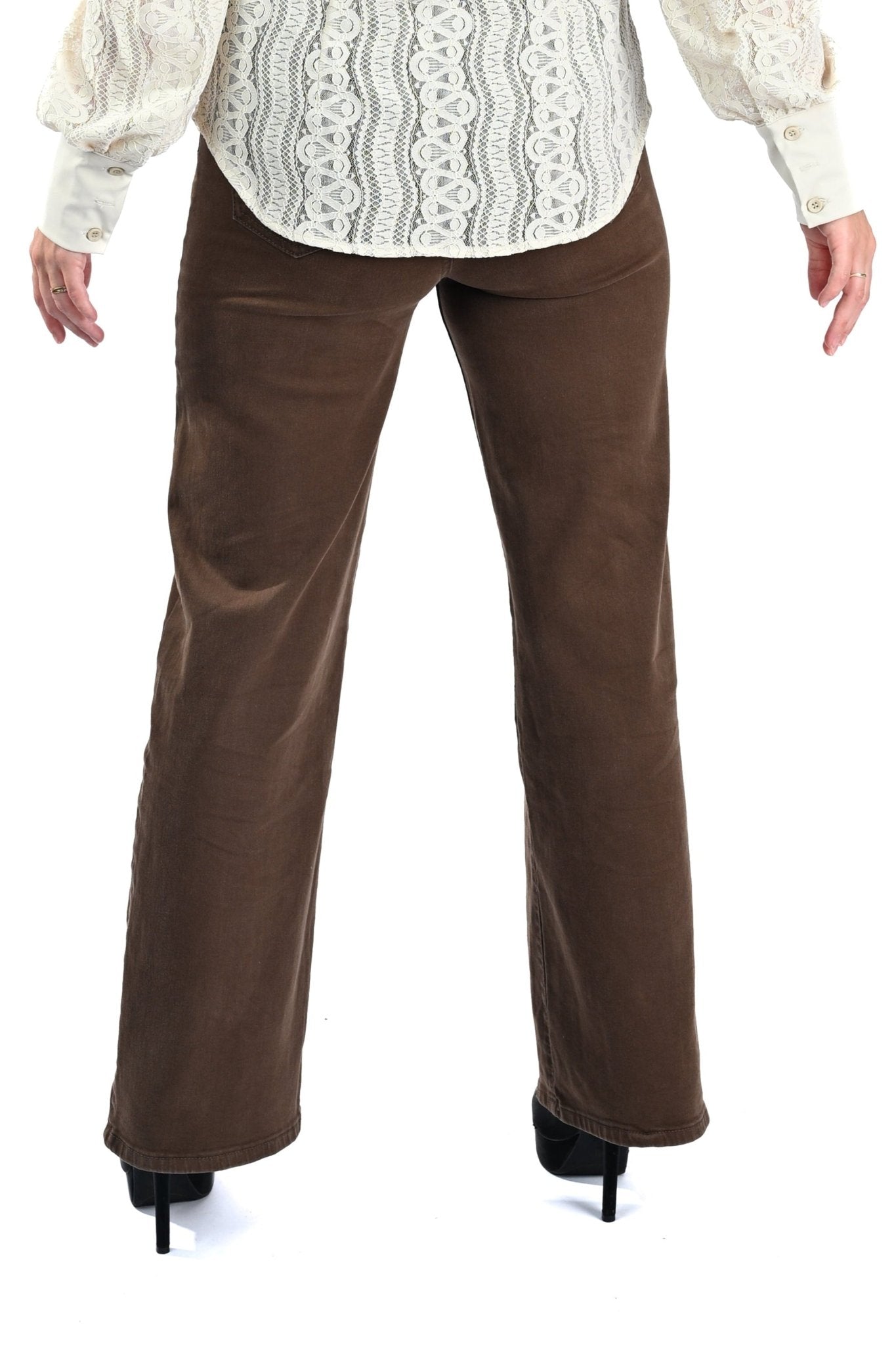 Goodies Wide Leg Jeans – Bruine Damesbroek met Wijde Pijpen - BlushFashionstore