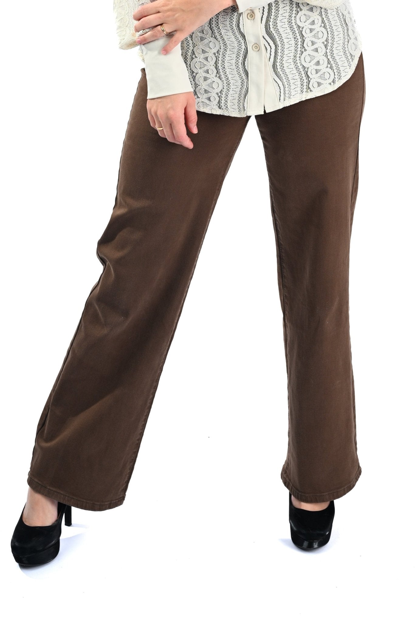Goodies Wide Leg Jeans – Bruine Damesbroek met Wijde Pijpen - BlushFashionstore
