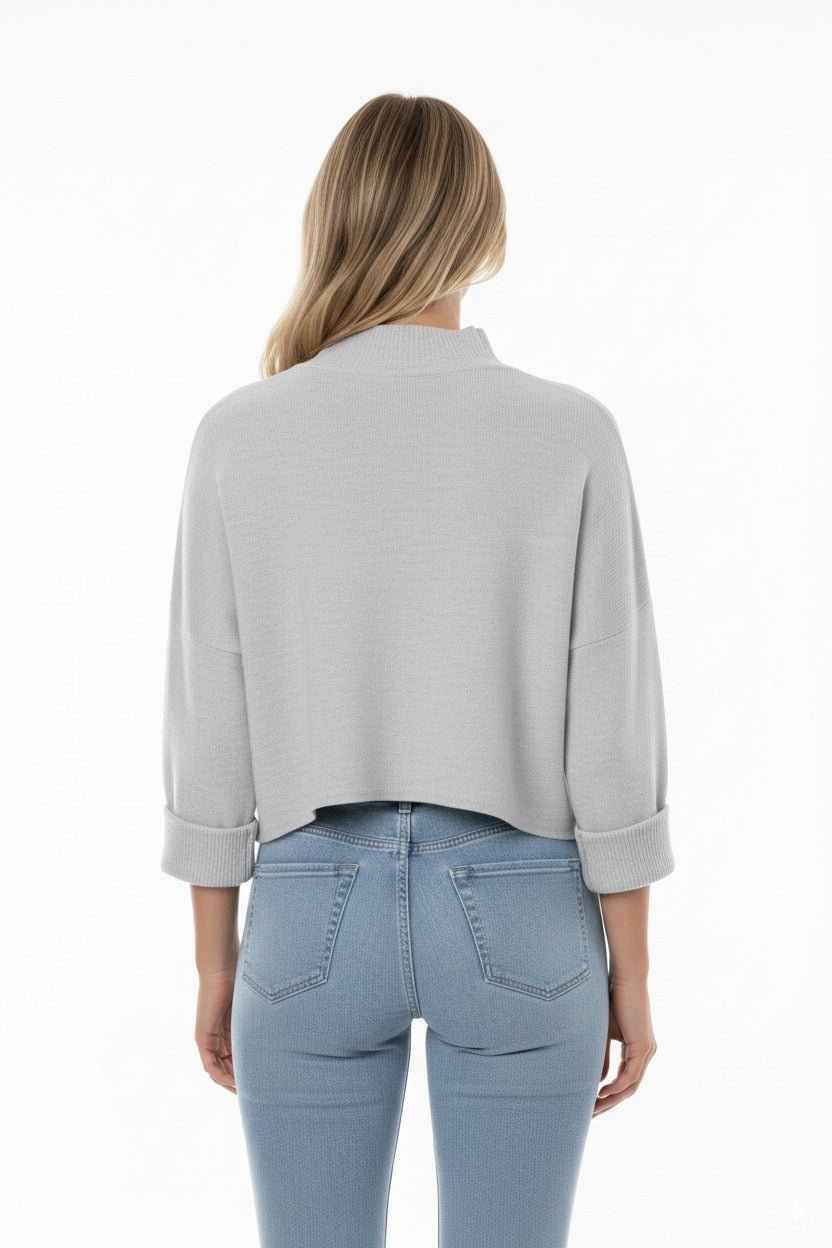Grijze Cropped Damestrui – Hoge Kraag & Lange Mouwen - BlushFashionstore
