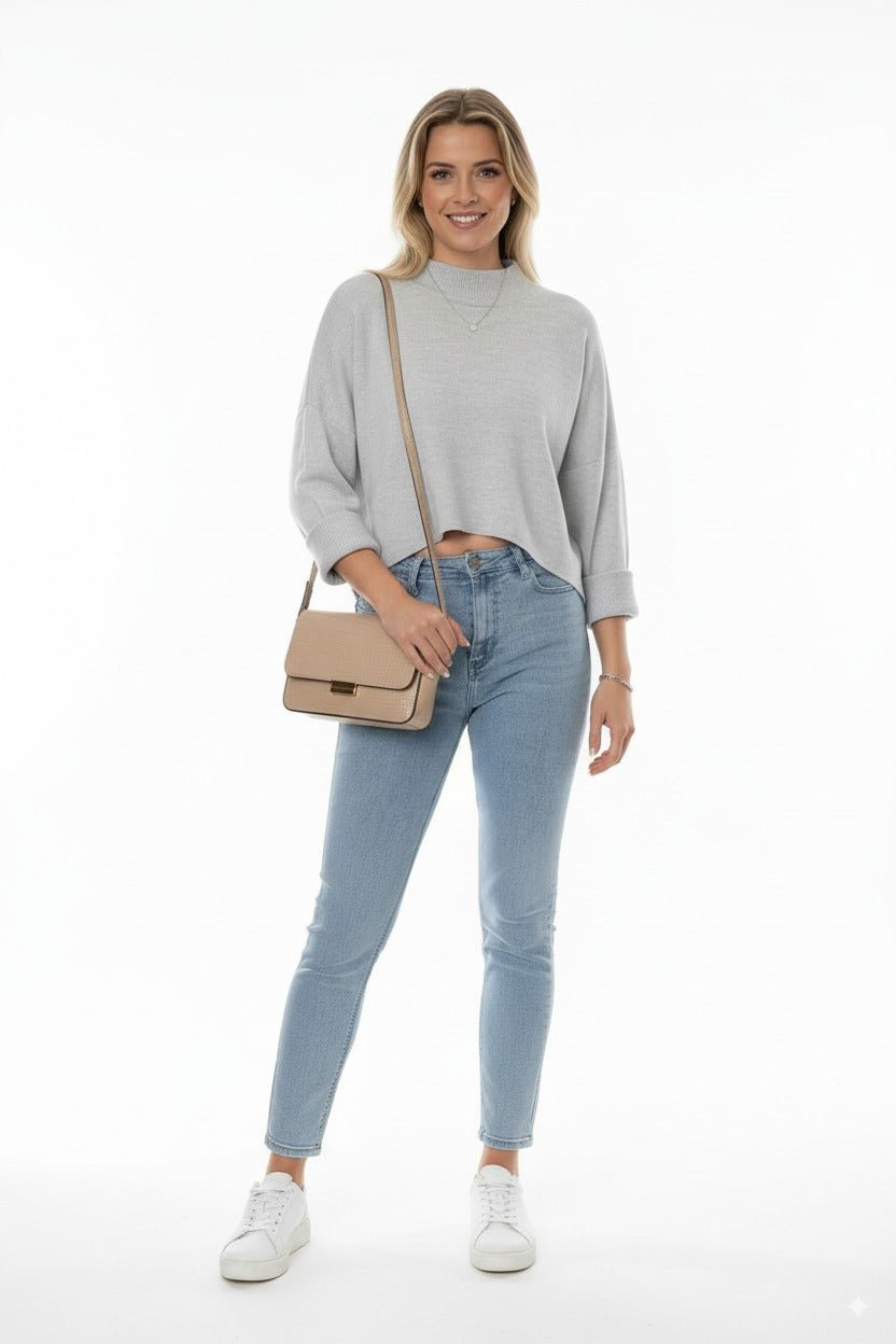 Grijze Cropped Damestrui – Hoge Kraag & Lange Mouwen - BlushFashionstore