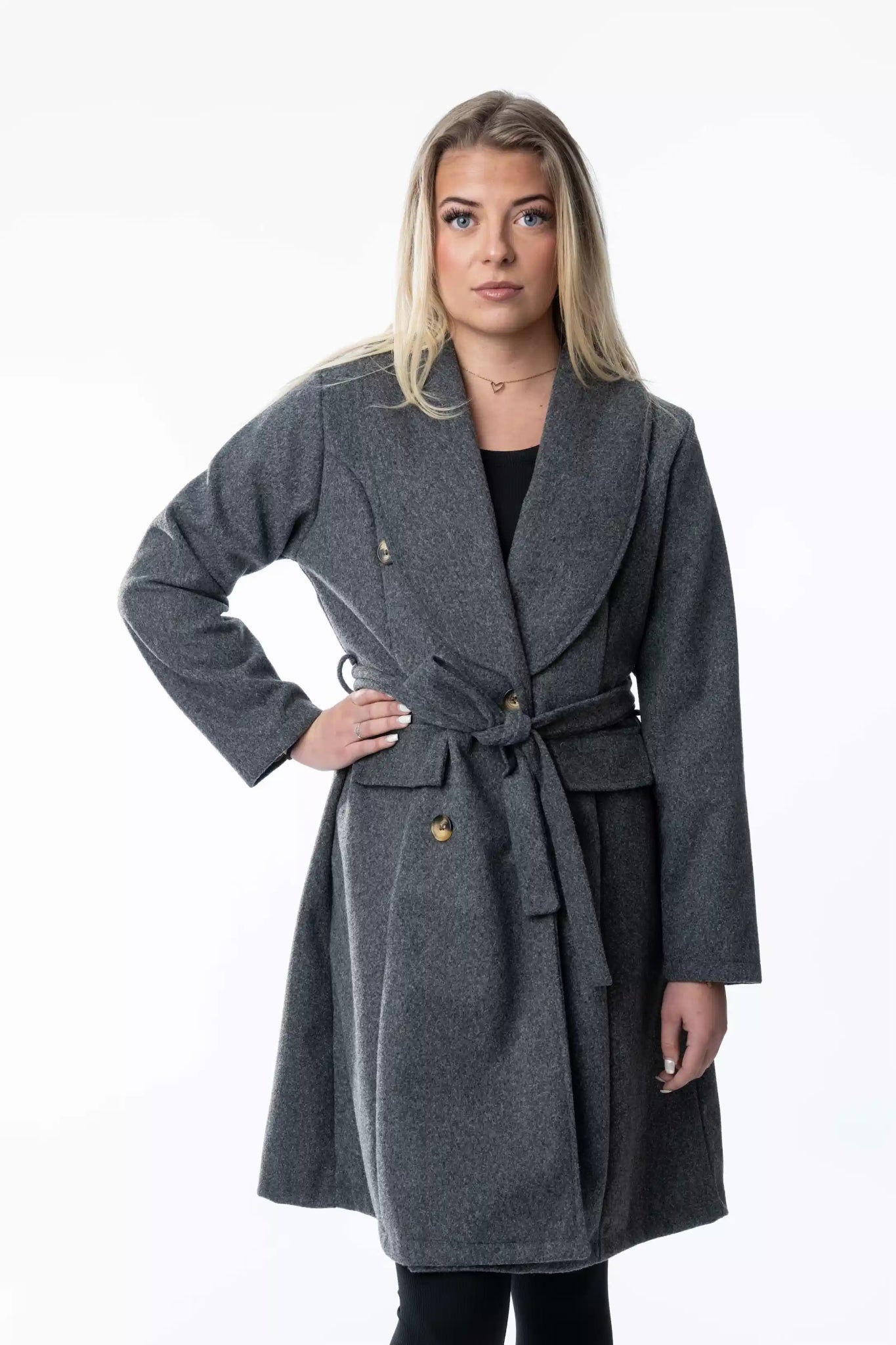 Grijze Manteljas met Ceintuur – Dames - BlushFashionstore