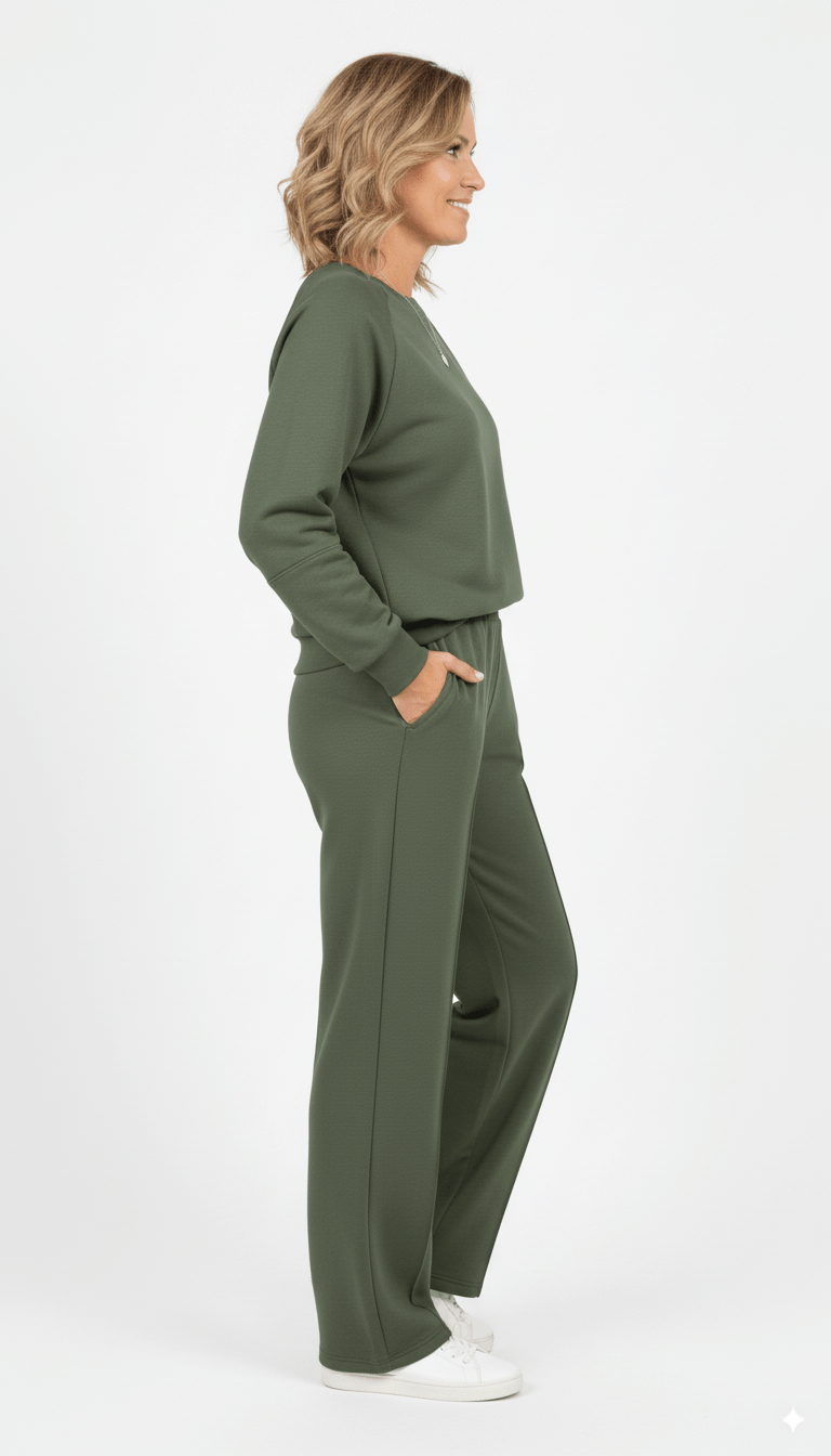 Groen Joggingpak Dames – Comfortabele Loungewear Set met Sweater en Broek - BlushFashionstore