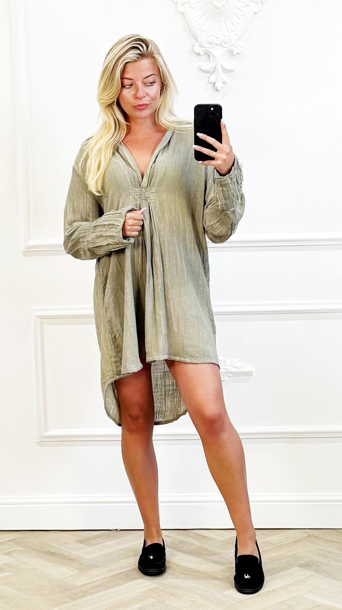 Groene Katoenen Midi Jurk" - BlushFashionstore
