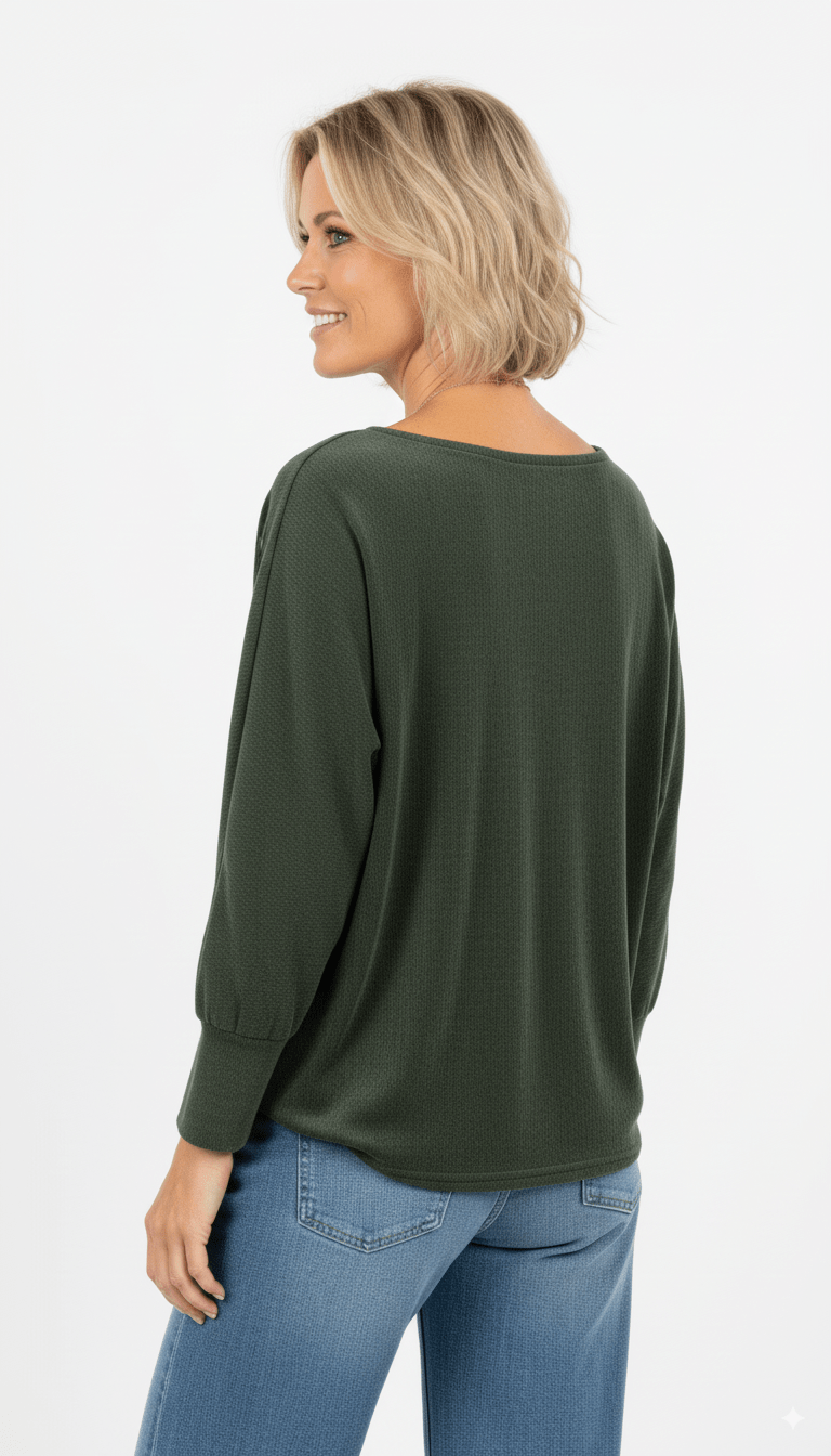 Groene Trui Dames – Losvallende Zachte Trui met Ronde Hals - BlushFashionstore