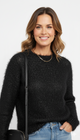 Zwarte Fluffy Trui Feestelijke Party Wear Dames Harige Sweater