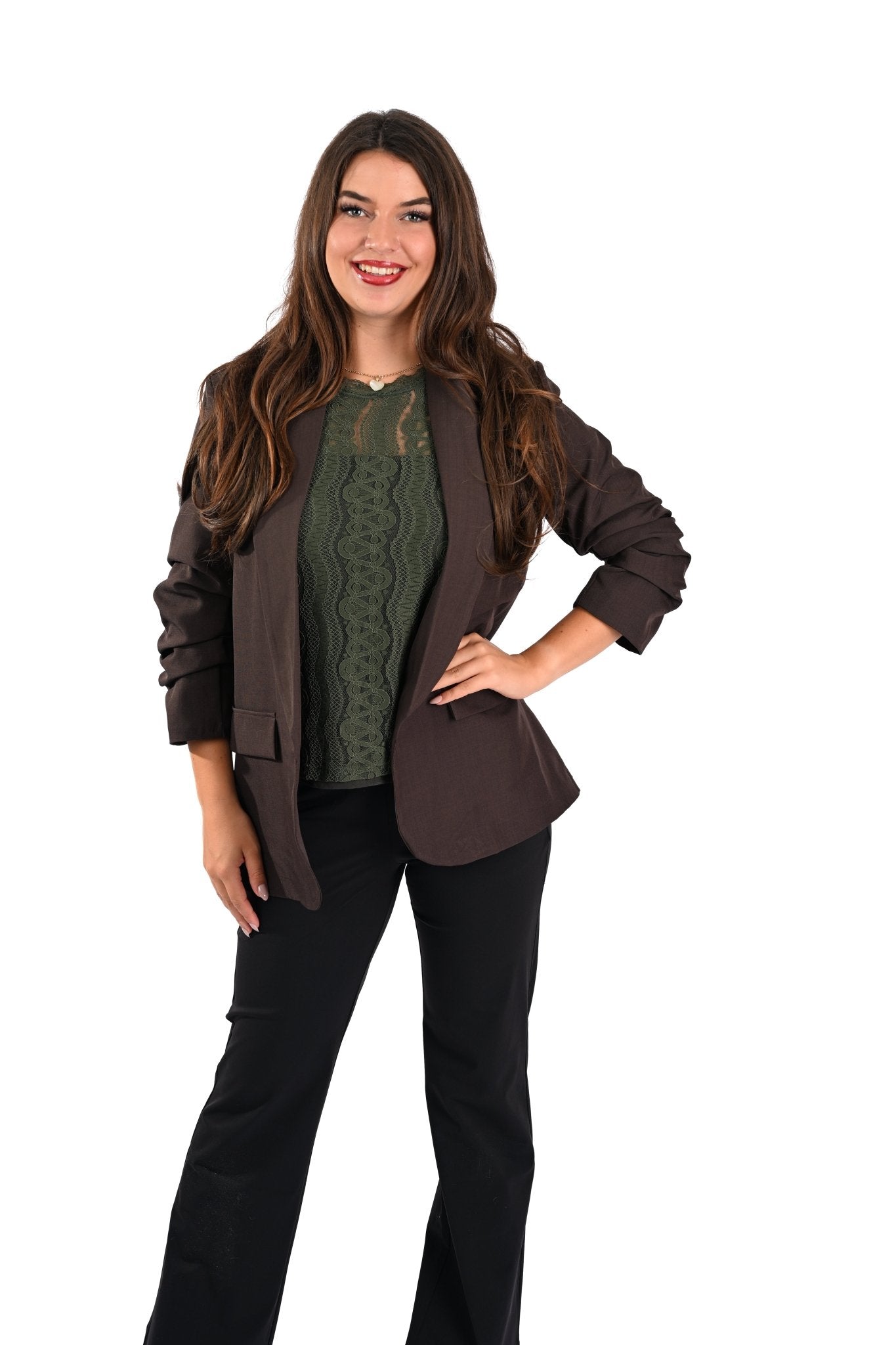 Italia Moda Bruine Casual Blazer – Dames Blazer met Driekwart Mouwen - BlushFashionstore
