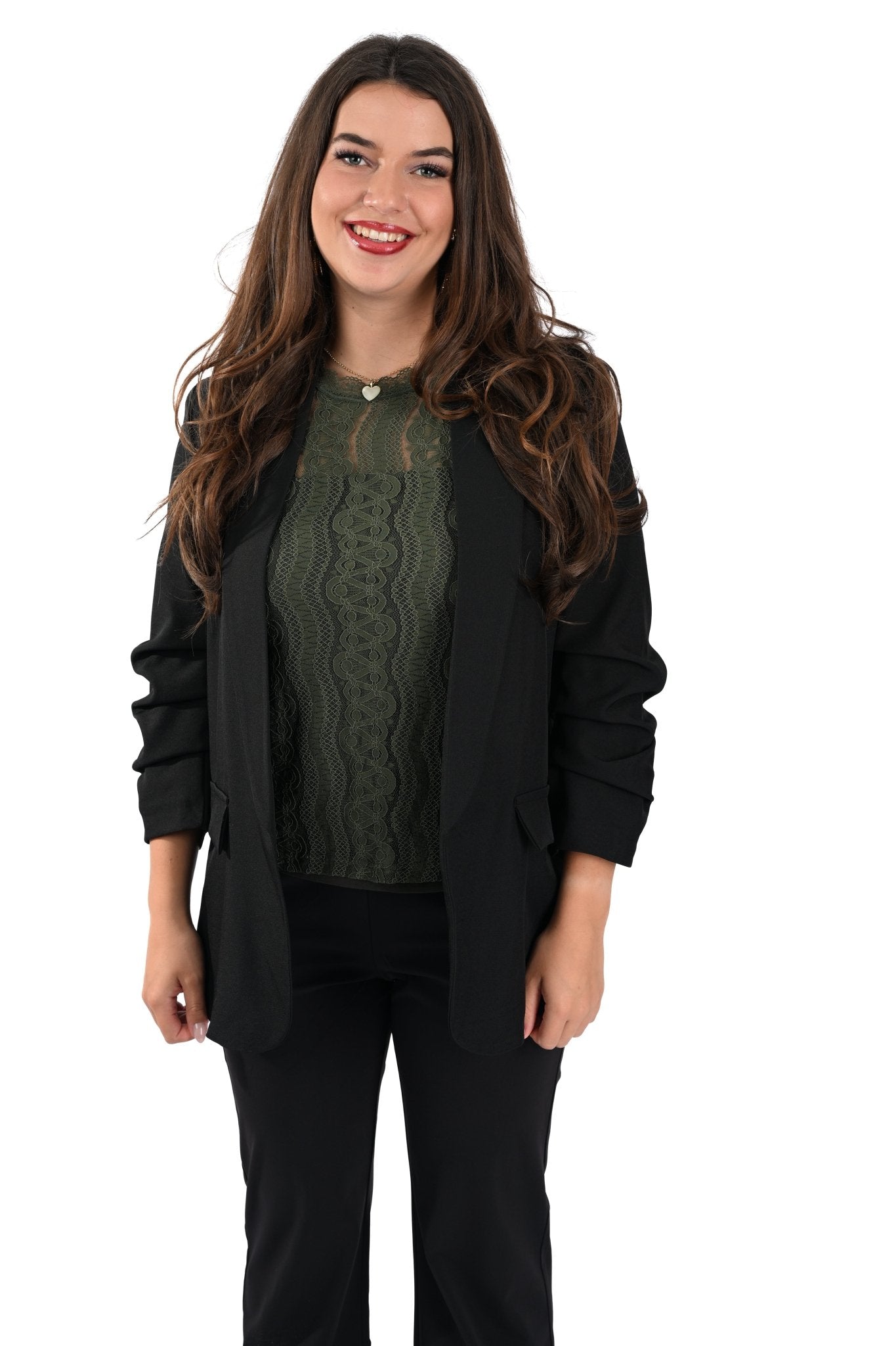 Italia Moda Zwarte Casual Blazer – Dames Blazer met Driekwart Mouwen - BlushFashionstore