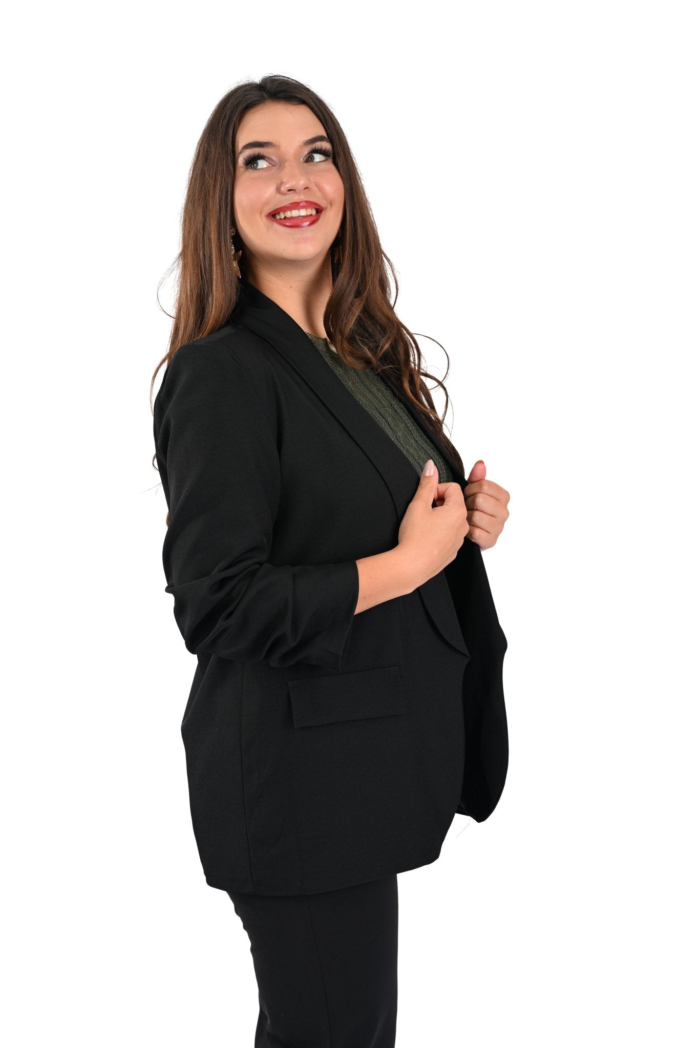 Italia Moda Zwarte Casual Blazer – Dames Blazer met Driekwart Mouwen - BlushFashionstore