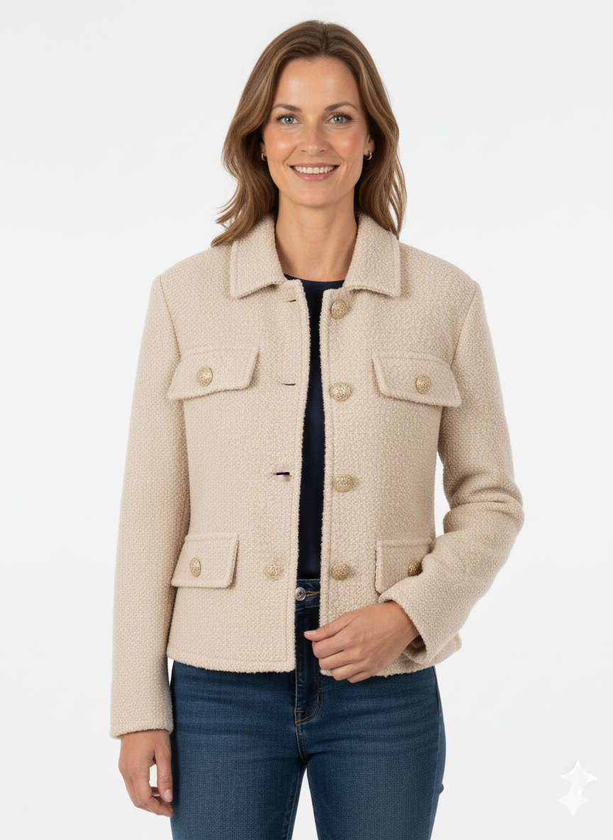 Beige dames blazer jas met gouden knopen van Mi Piace