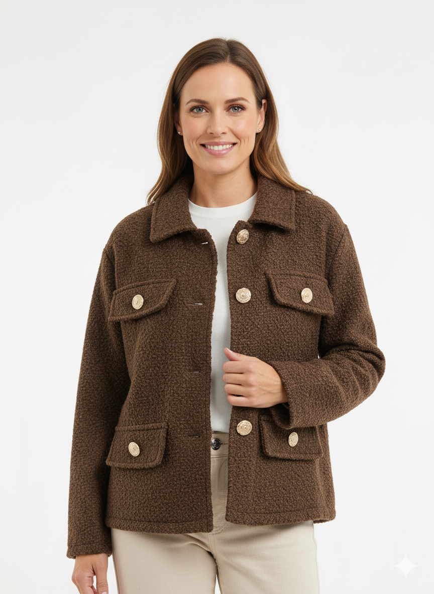 Bruine dames blazer jas met gouden knopen van Mi Piace.