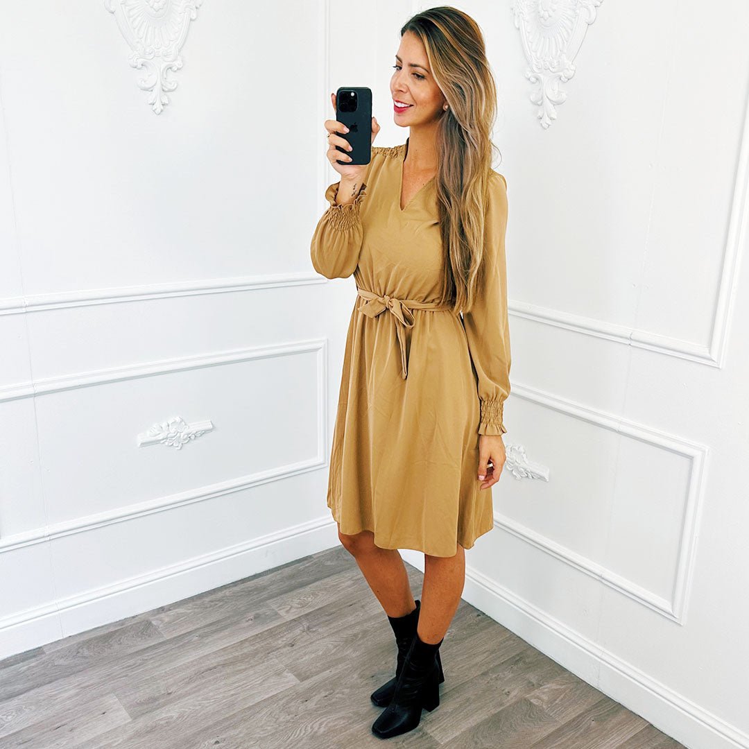 Jurk Basic Smocked Camel - BlushFashionstore