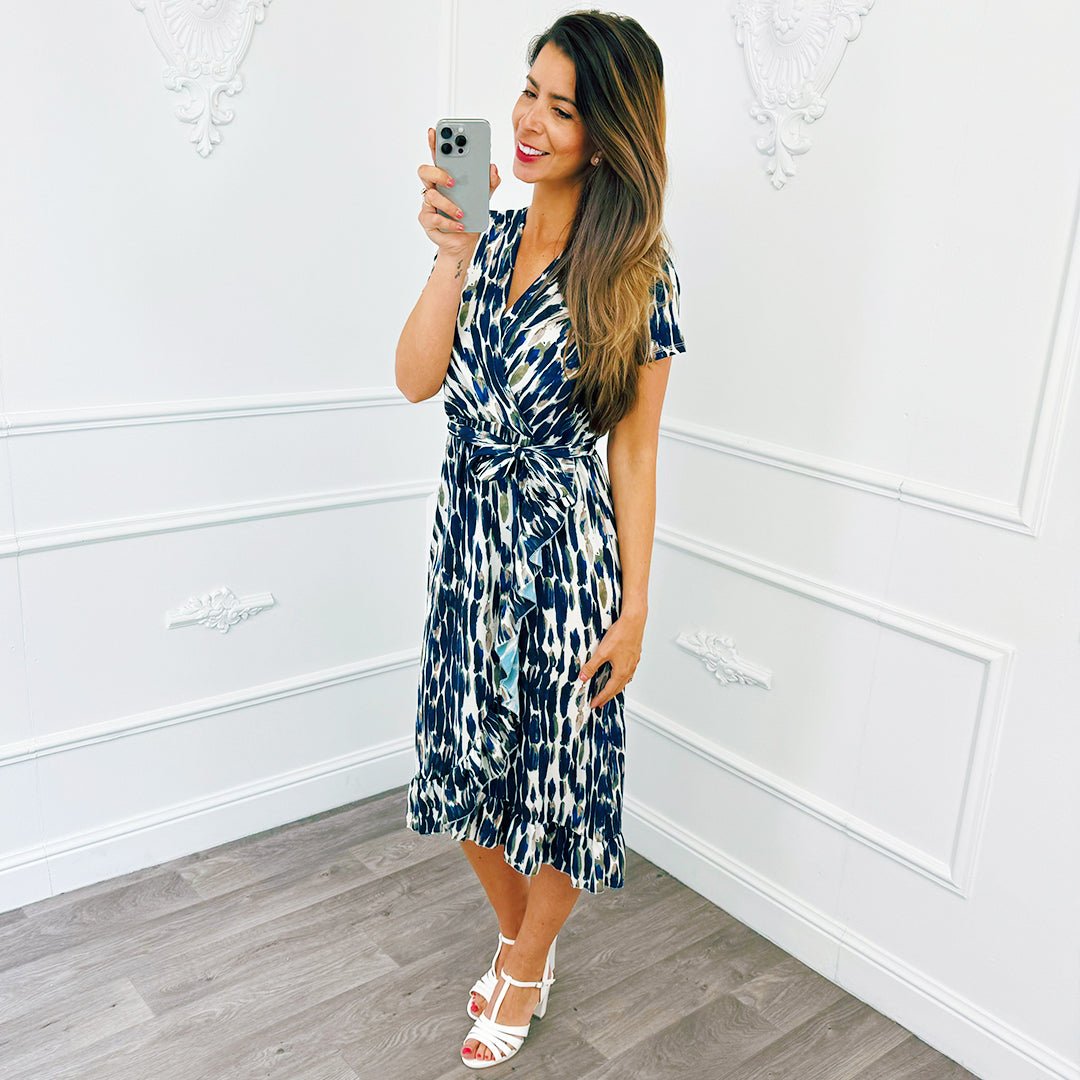 Jurk Print Midi Marine Blauw - BlushFashionstore