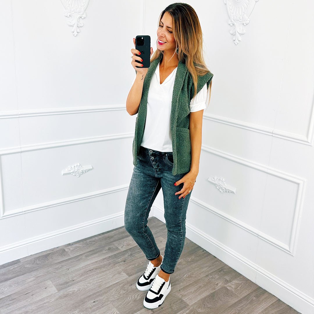 Kapmouw Teddy Gilet Army - BlushFashionstore