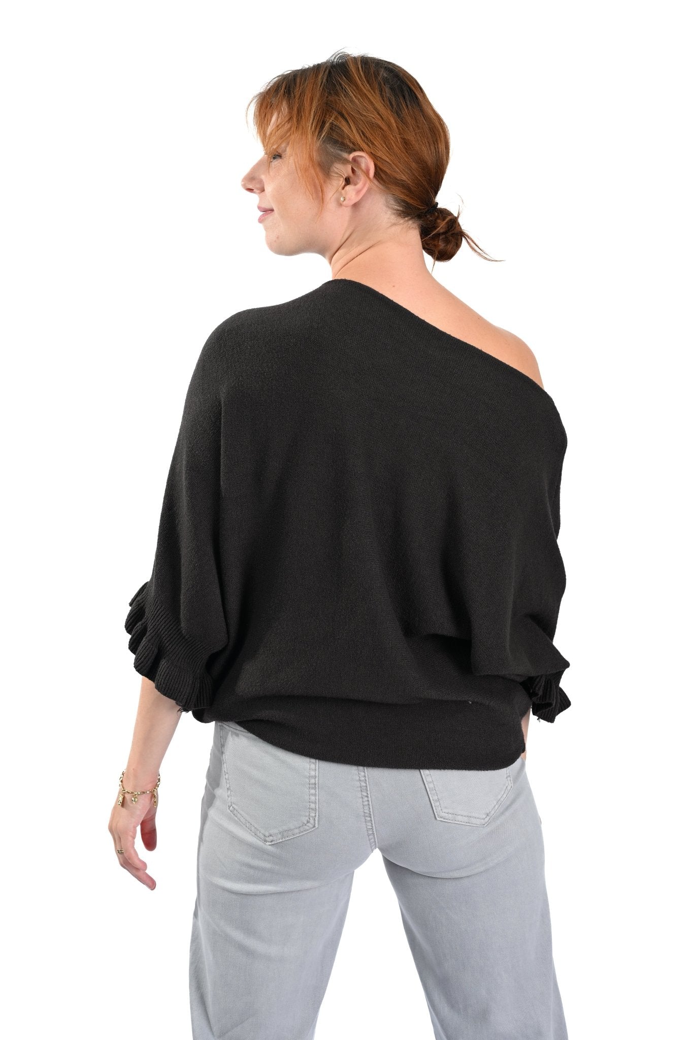 Knitted Trui met Ruffle Mouw – DonkerBruin - BlushFashionstore