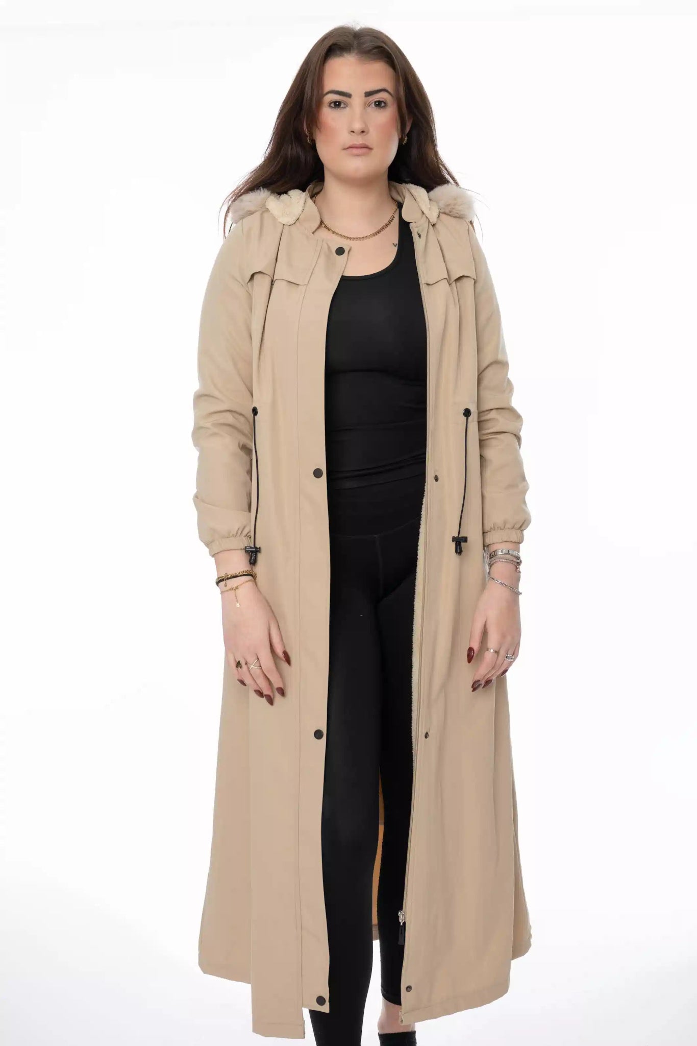 Lange Beige Trenchcoat met Capuchon – Damesjas - BlushFashionstore