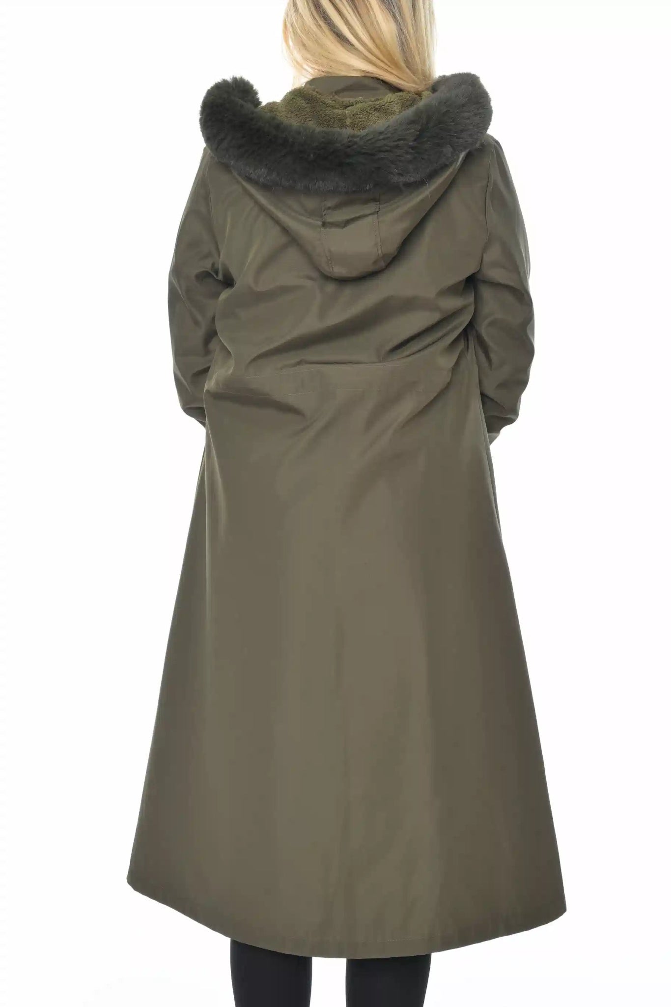 Lange Parka Jas met Faux Fur Capuchon – Army Green - BlushFashionstore