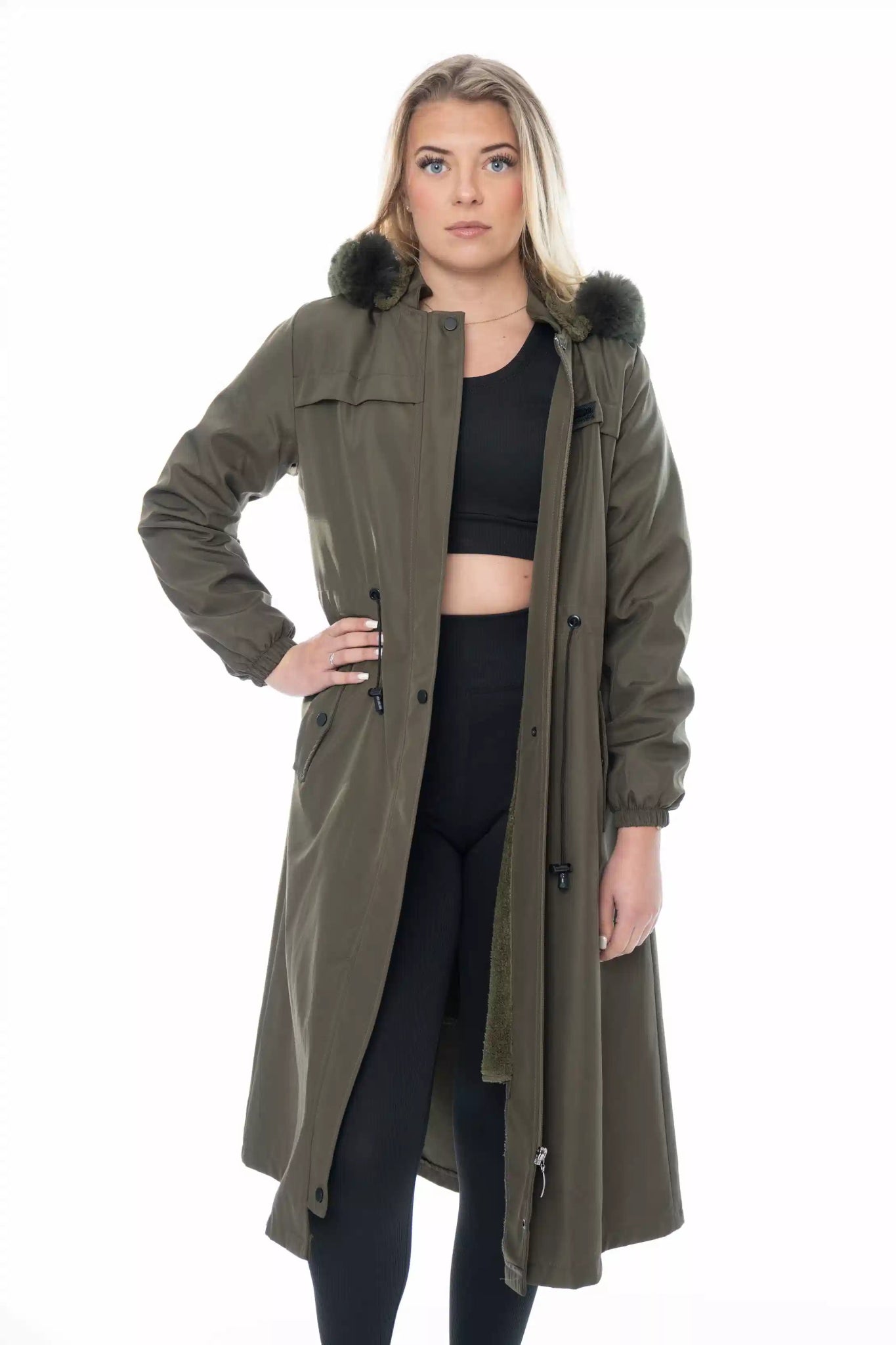 Lange Parka Jas met Faux Fur Capuchon – Army Green - BlushFashionstore