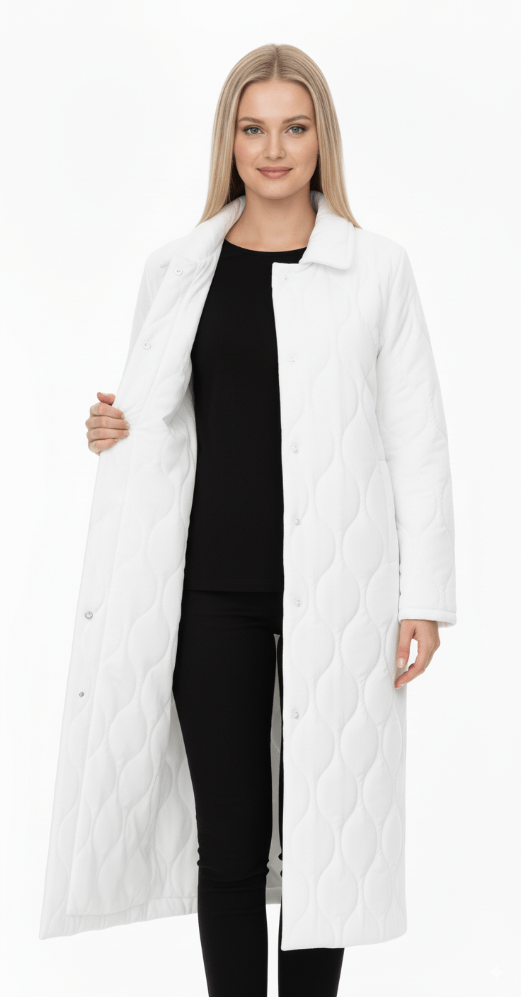 Lange Witte Quilted Jas – Dames - BlushFashionstore