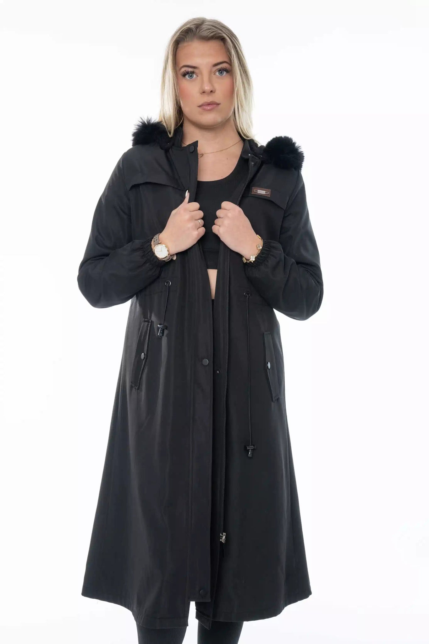 Lange Zwarte Parka Jas met Capuchon – Dames - BlushFashionstore