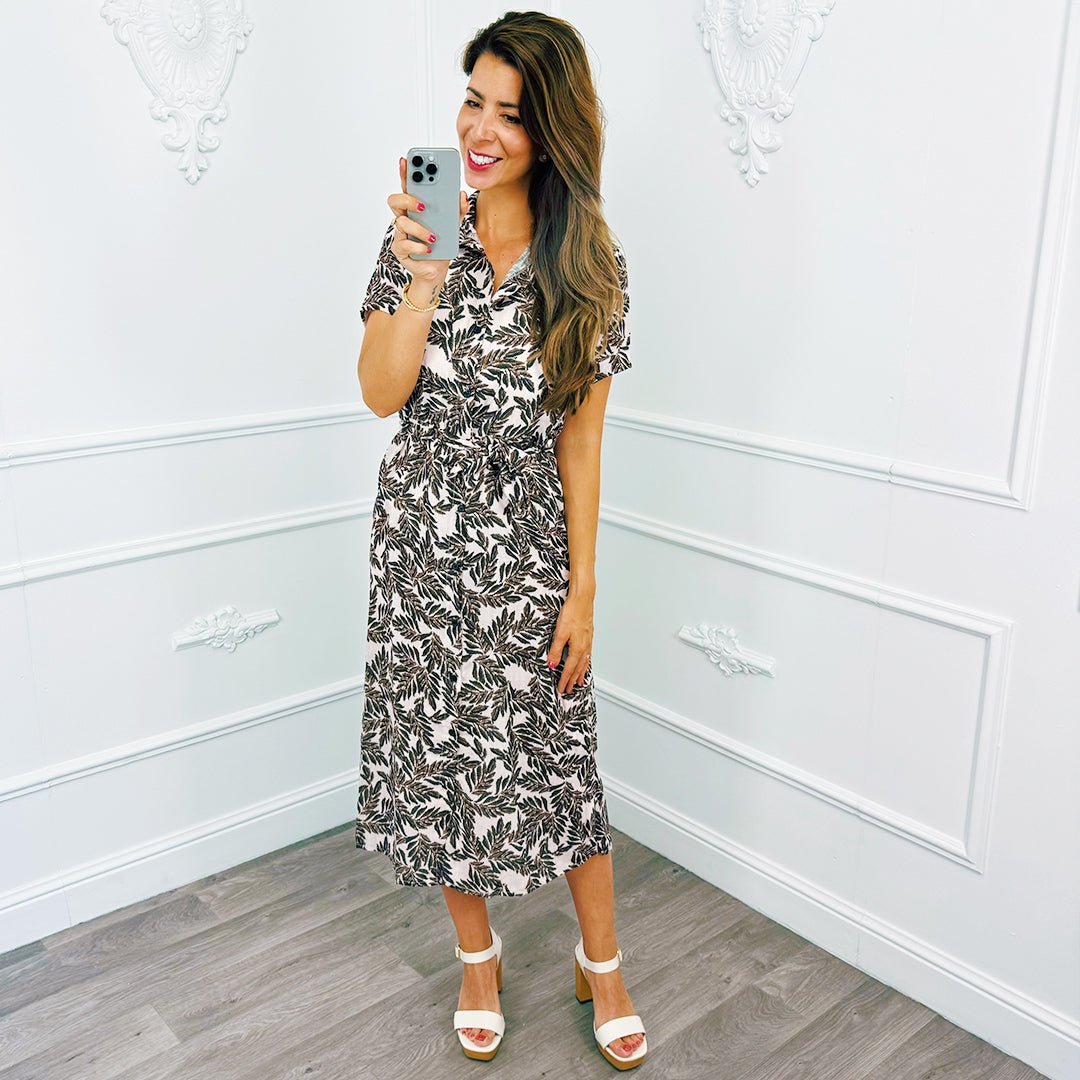 Leaf Blouse Dress Lang Bruin - BlushFashionstore
