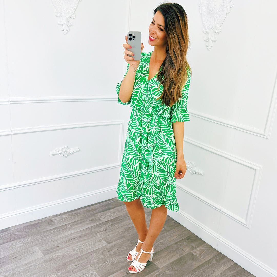 Leaf Ruffel Jurk Groen - BlushFashionstore
