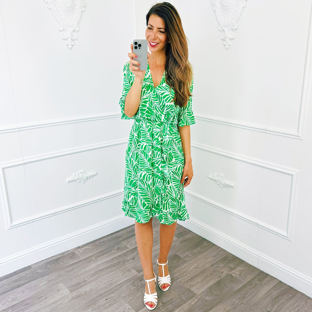 Leaf Ruffel Jurk Groen - BlushFashionstore