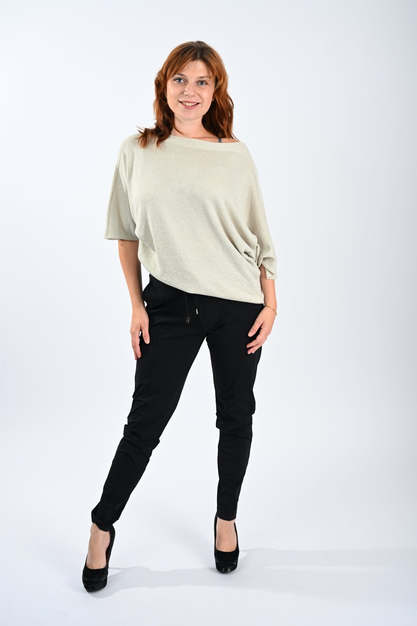 Lurex Knitted Top – Beige Glans - BlushFashionstore