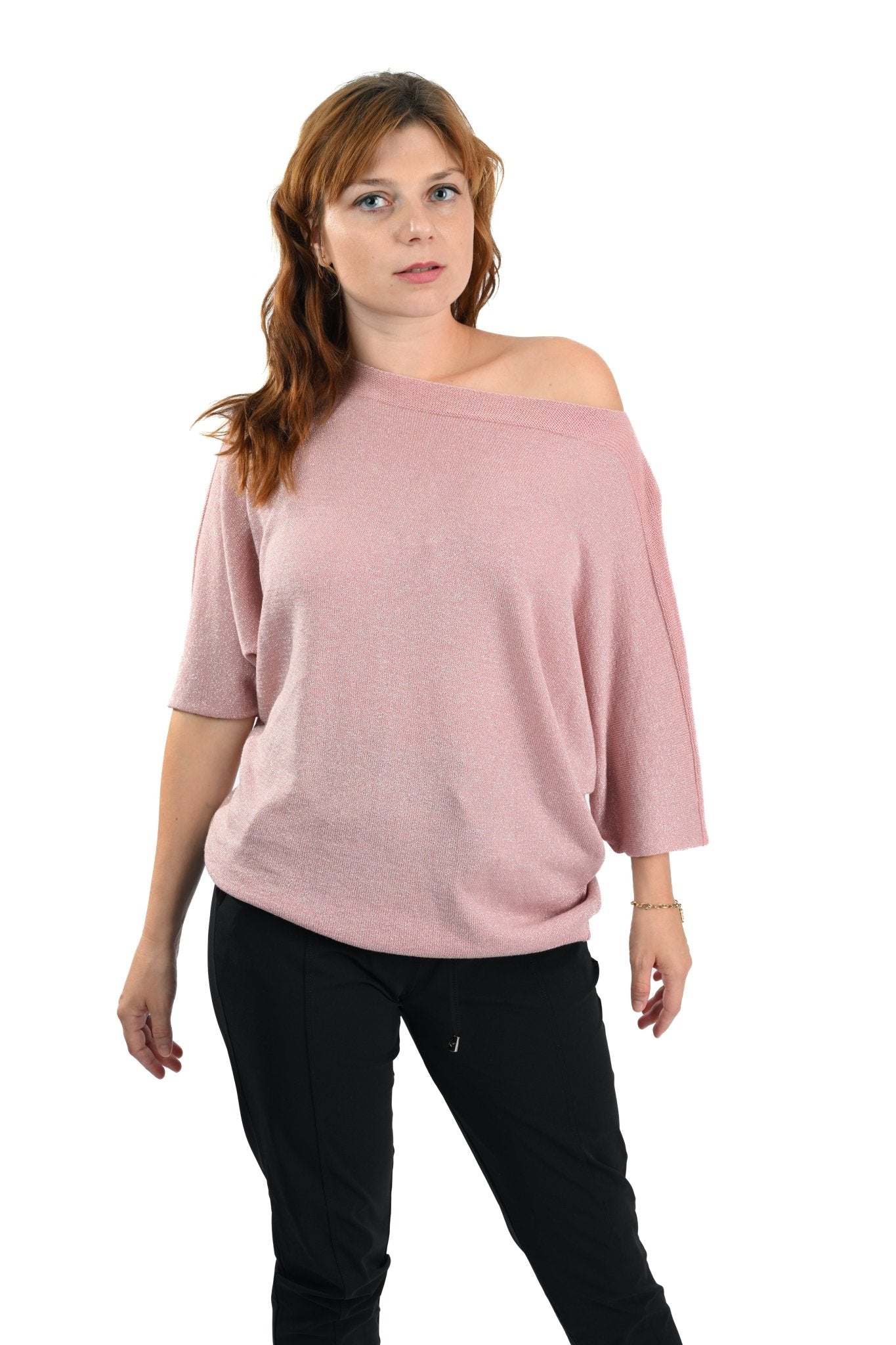 Lurex Knitted Top – Roze Glans - BlushFashionstore