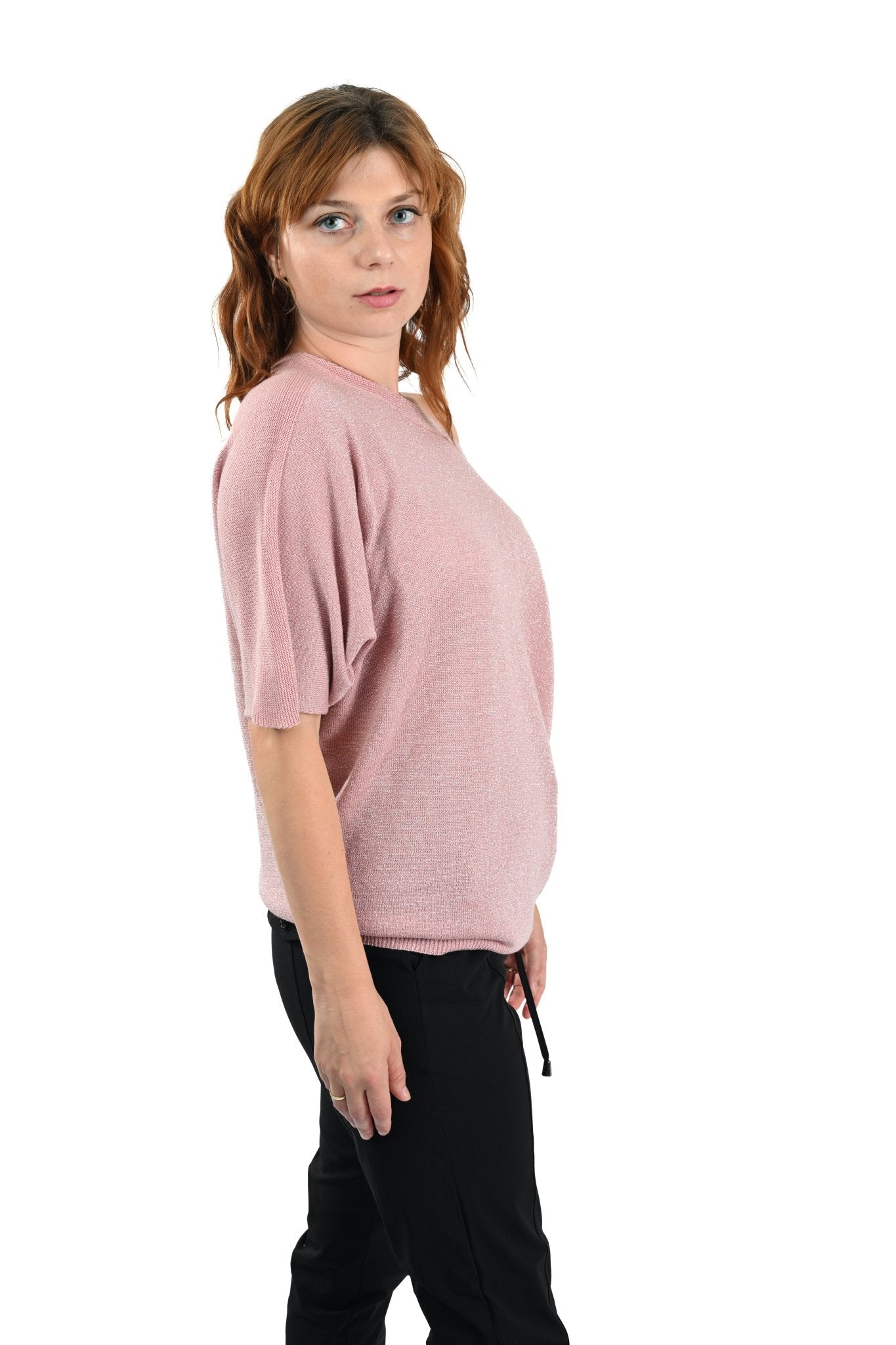 Lurex Knitted Top – Roze Glans - BlushFashionstore