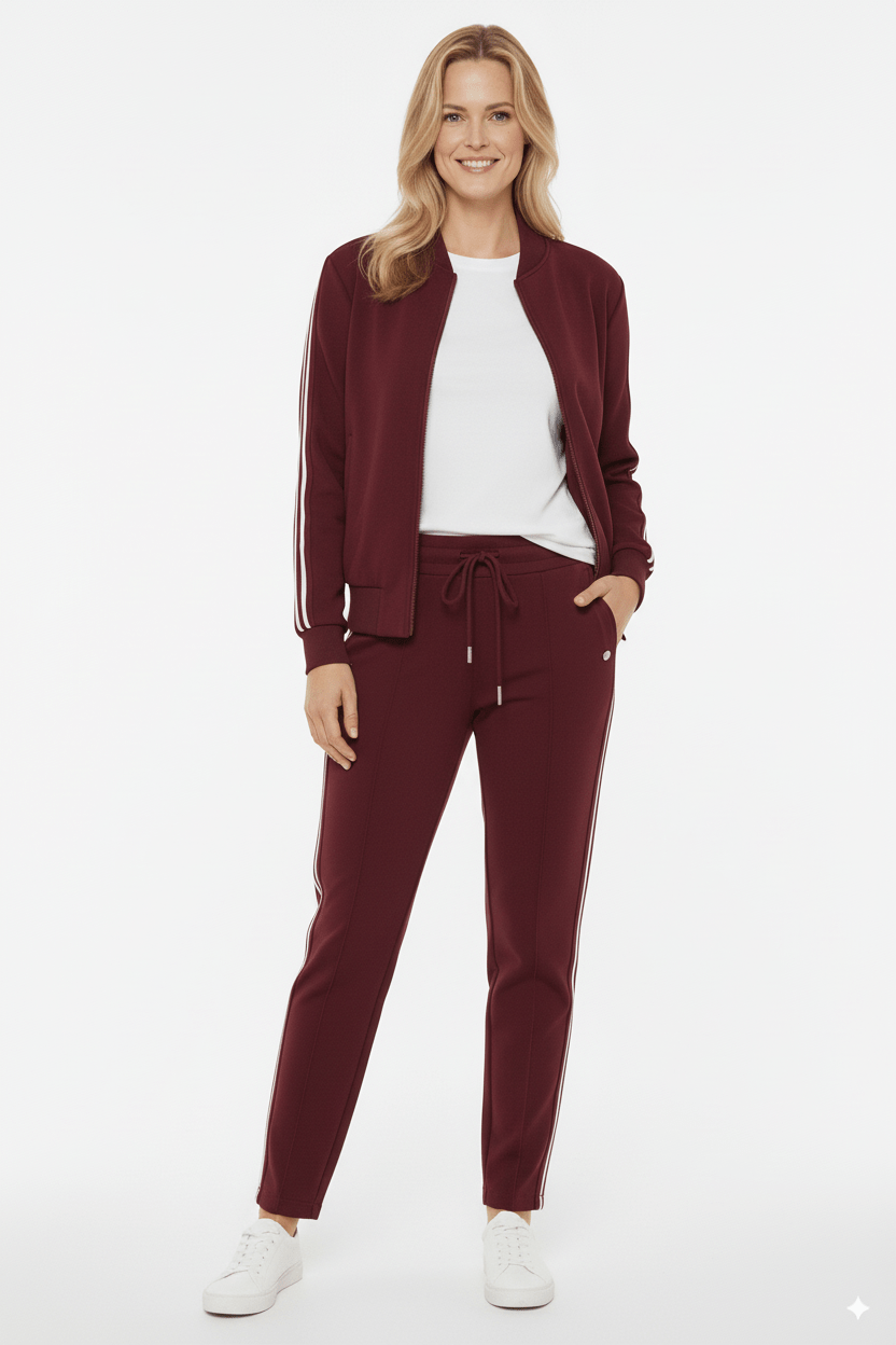 Mi Piace Bordeaux Trainingsjack Dames – Sportief Bomberjack met Strepen - BlushFashionstore