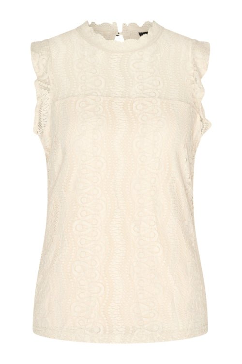 
                    
                      MI Piace Crèmekleurige Kanttop – Elegante Mouwloze Dames Top met Fijne Details - BlushFashionstore
                    
                  
