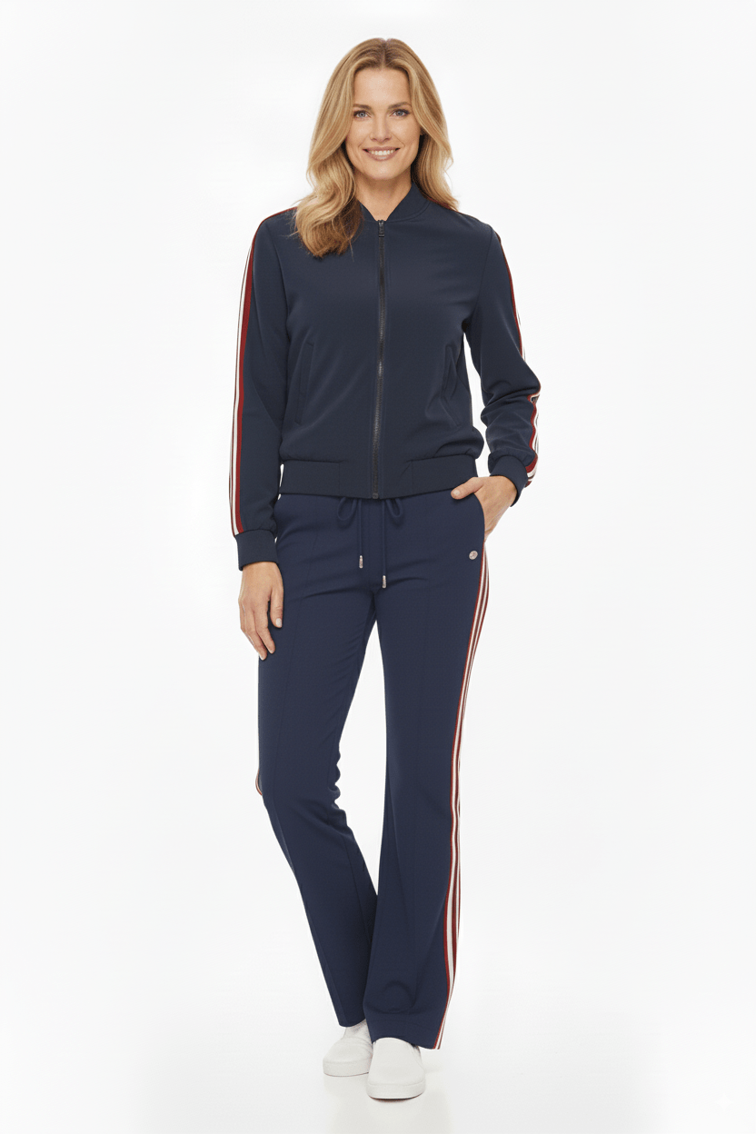Mi Piace Donkerblauw Trainingsjack Dames – Sportief Bomberjack met Strepen - BlushFashionstore