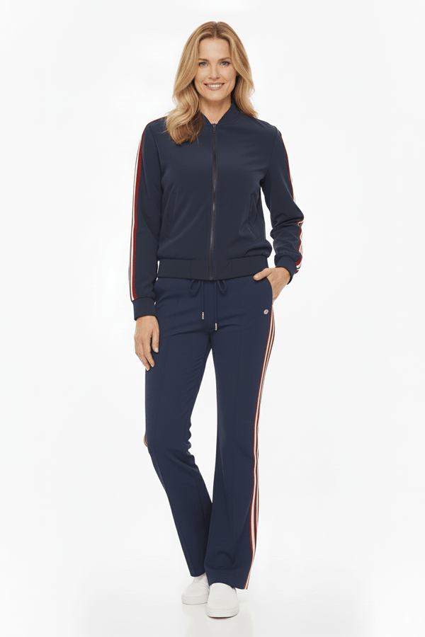 Mi Piace Donkerblauw Trainingsjack Dames – Sportief Bomberjack met Strepen - BlushFashionstore