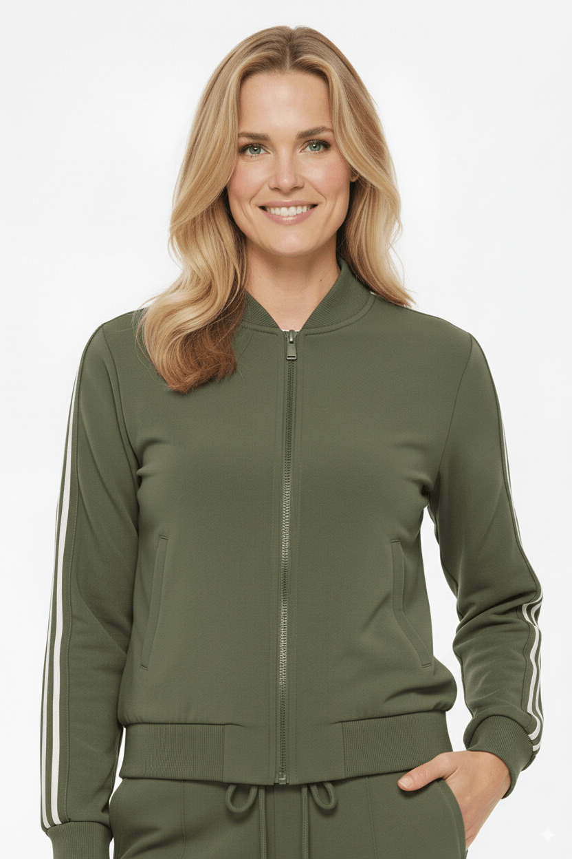 Mi Piace Groen Trainingsjack Dames – Sportief Bomberjack met Strepen - BlushFashionstore