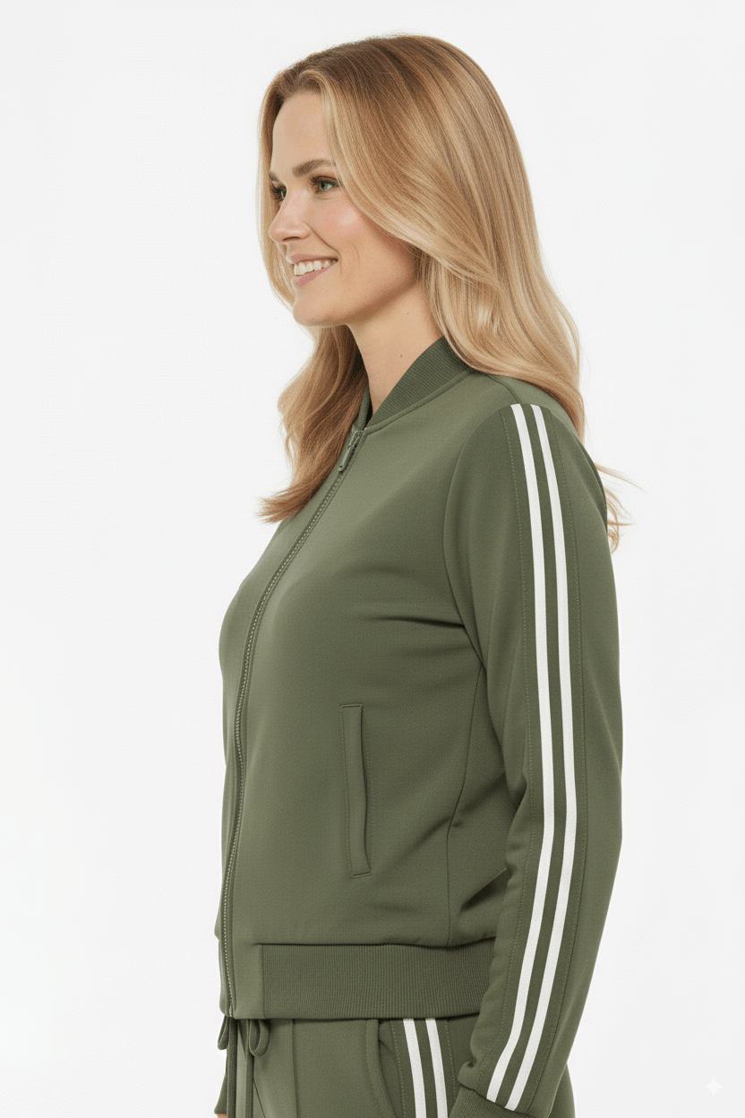Mi Piace Groen Trainingsjack Dames – Sportief Bomberjack met Strepen - BlushFashionstore