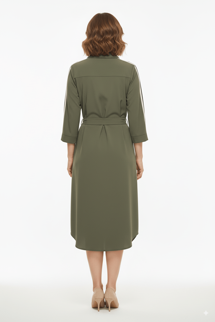 Mi Piace Groene Overhemdjurk Dames – Sportieve Jurk met Tailleband - BlushFashionstore