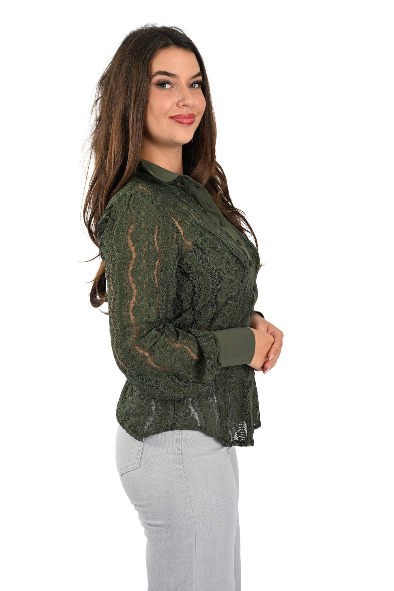 MI Piace Kantblouse – Deep Depth Donkergroen - BlushFashionstore