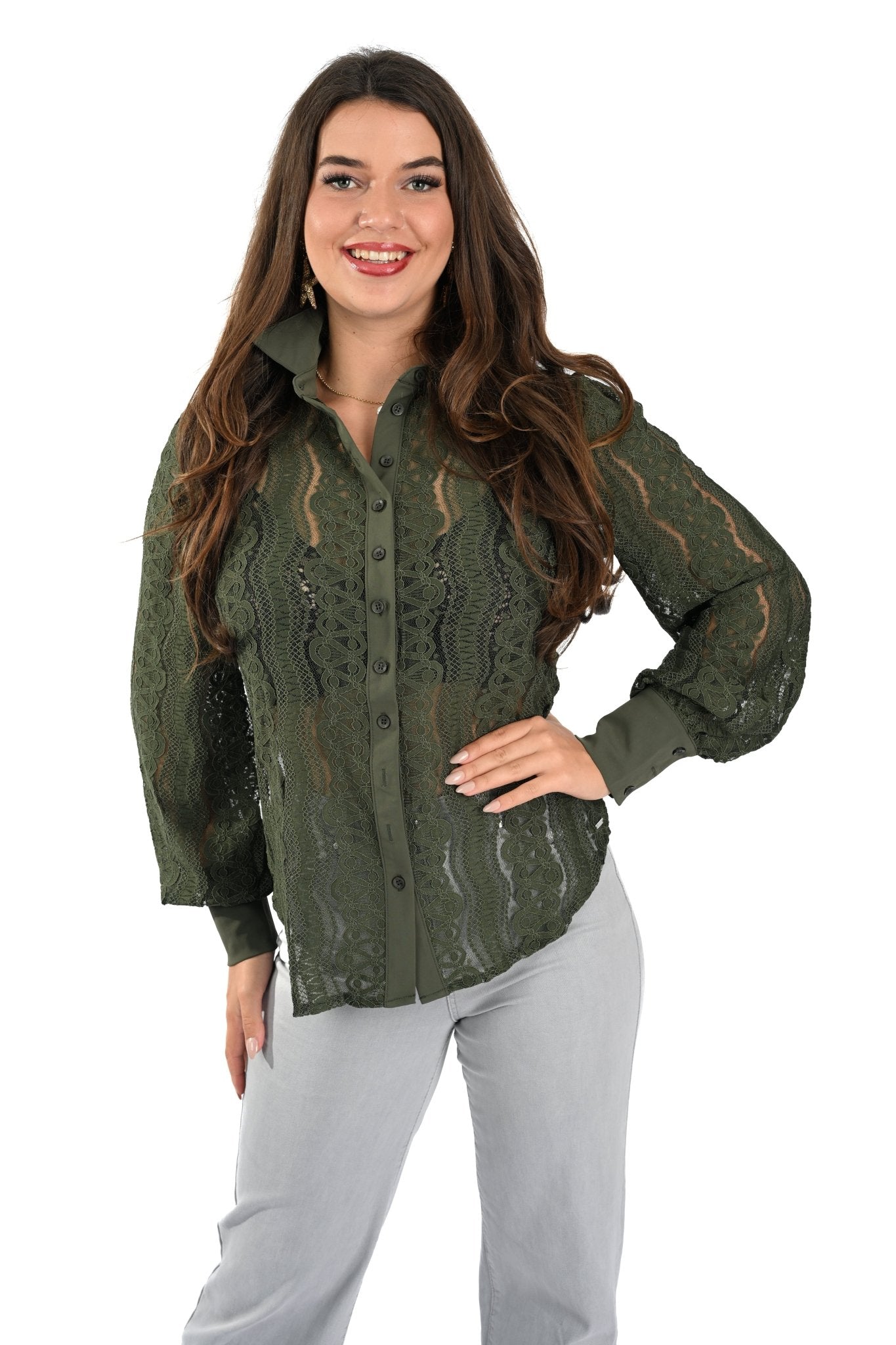 MI Piace Kantblouse – Deep Depth Donkergroen - BlushFashionstore