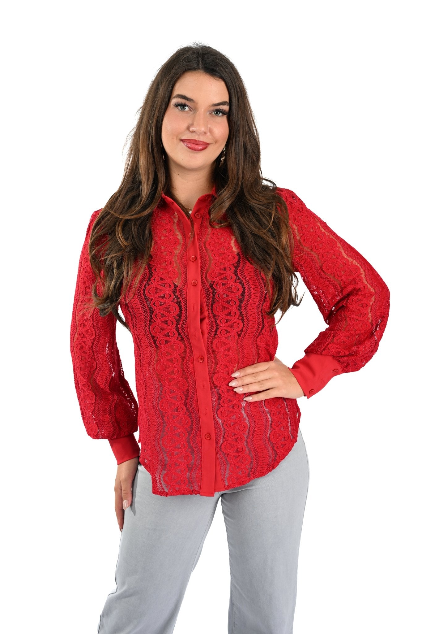 MI Piace Kantblouse Donkerrood - BlushFashionstore