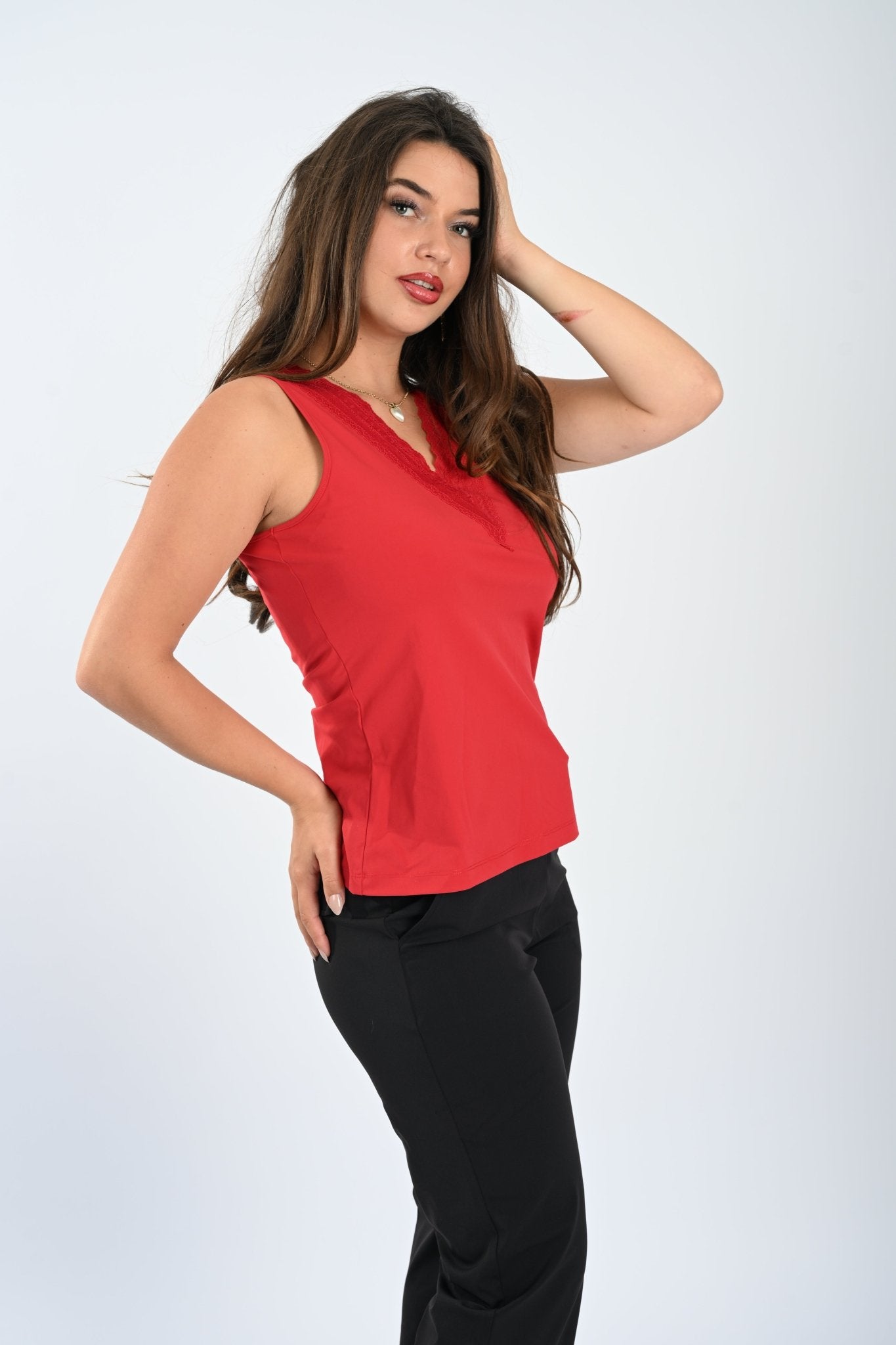 Mi Piace Mouwloze Top met Kant – Dark Red - BlushFashionstore
