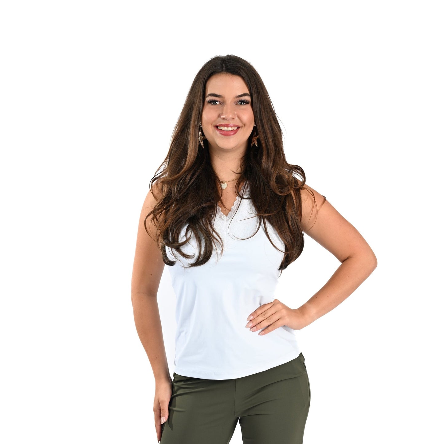 Mi Piace Mouwloze Top met Kant Wit - BlushFashionstore