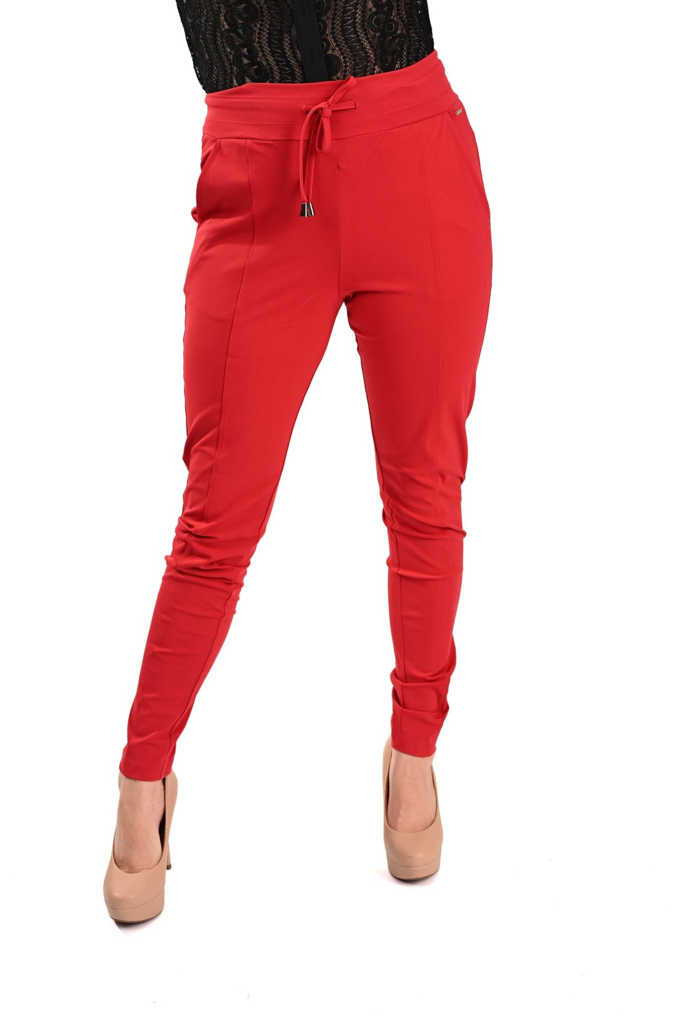 Mi Piace Skinny Broek met Trekkoord Dark Red - BlushFashionstore