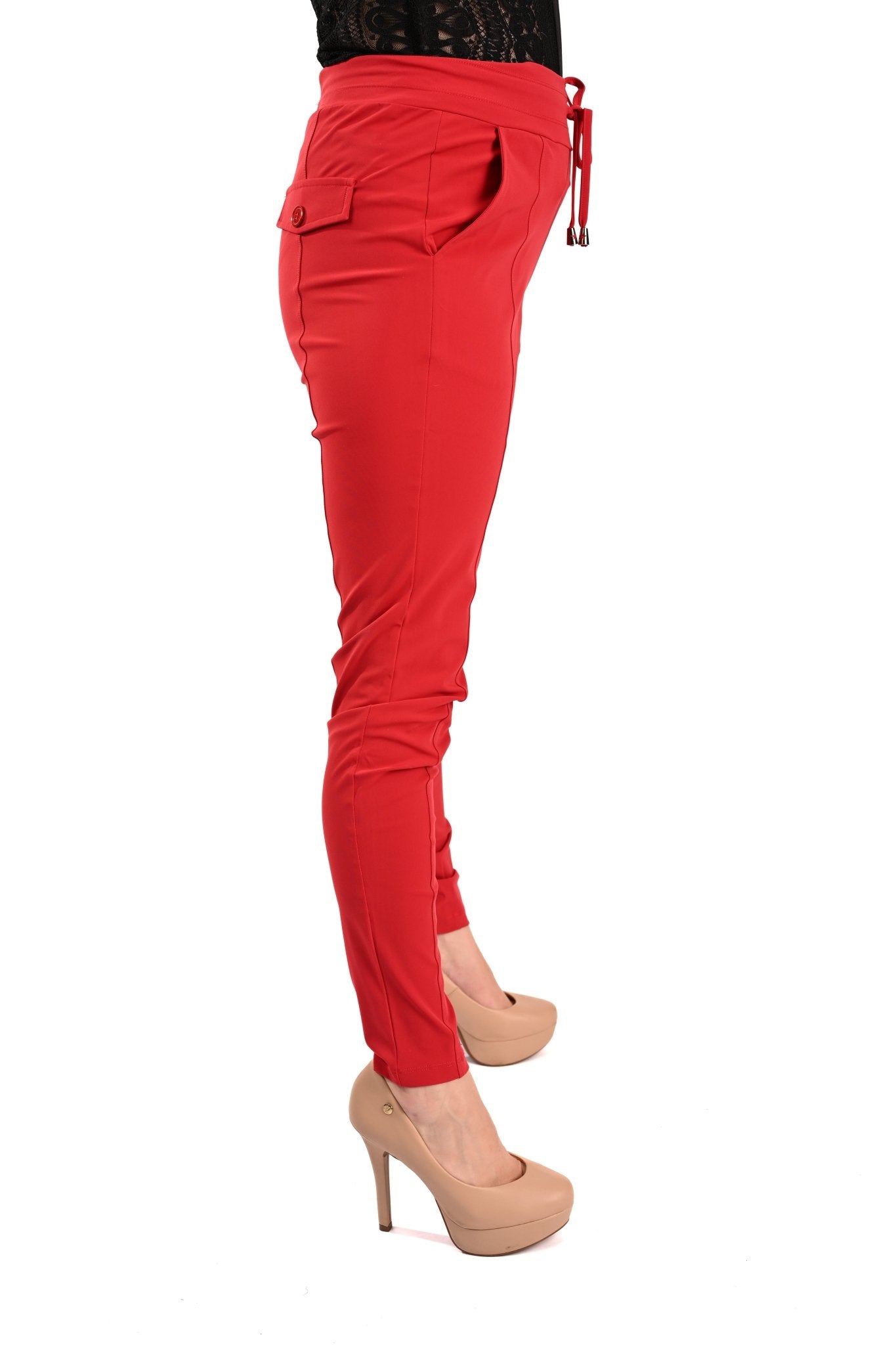Mi Piace Skinny Broek met Trekkoord Dark Red - BlushFashionstore