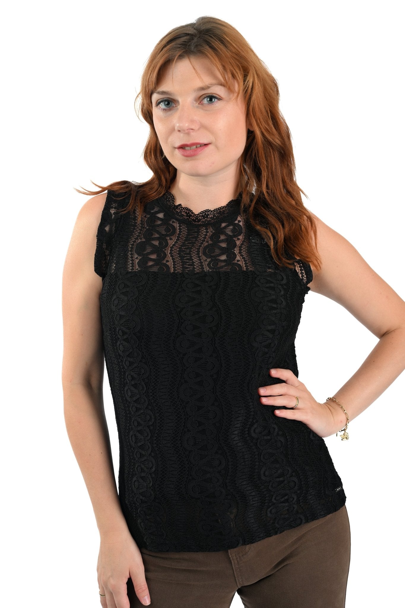 MI Piace Zwarte Kanttop – Mouwloze Elegante Dames Top met Luxe Kant en Stretch - BlushFashionstore