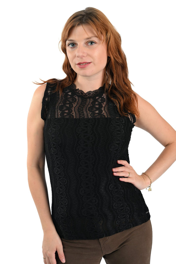 MI Piace Zwarte Kanttop – Mouwloze Elegante Dames Top met Luxe Kant en Stretch - BlushFashionstore