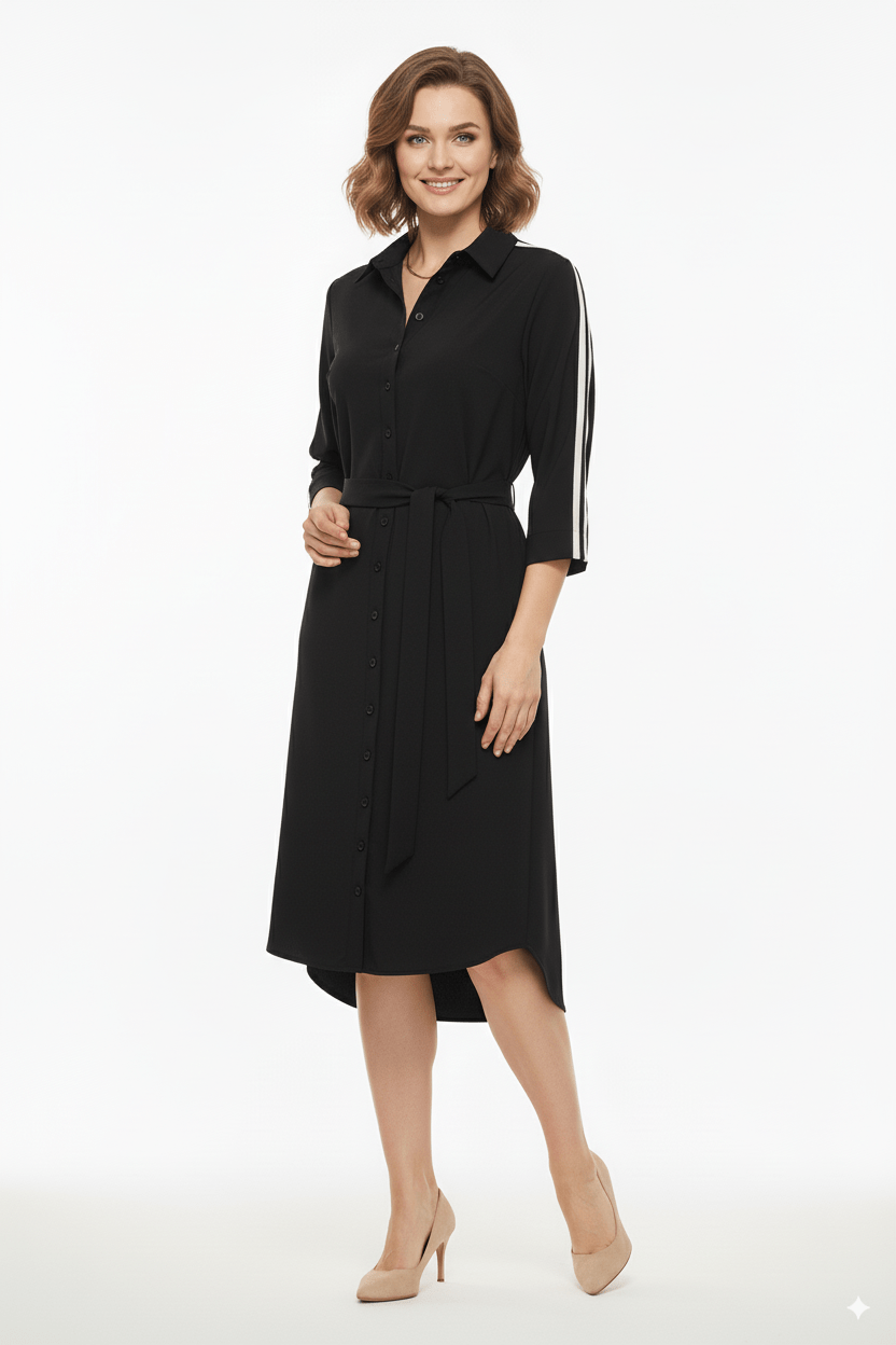 Mi Piace Zwarte Overhemdjurk Dames – Sportieve Jurk met Tailleband - BlushFashionstore
