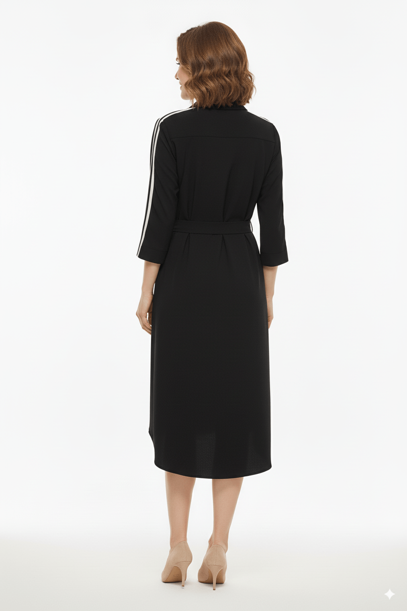 Mi Piace Zwarte Overhemdjurk Dames – Sportieve Jurk met Tailleband - BlushFashionstore